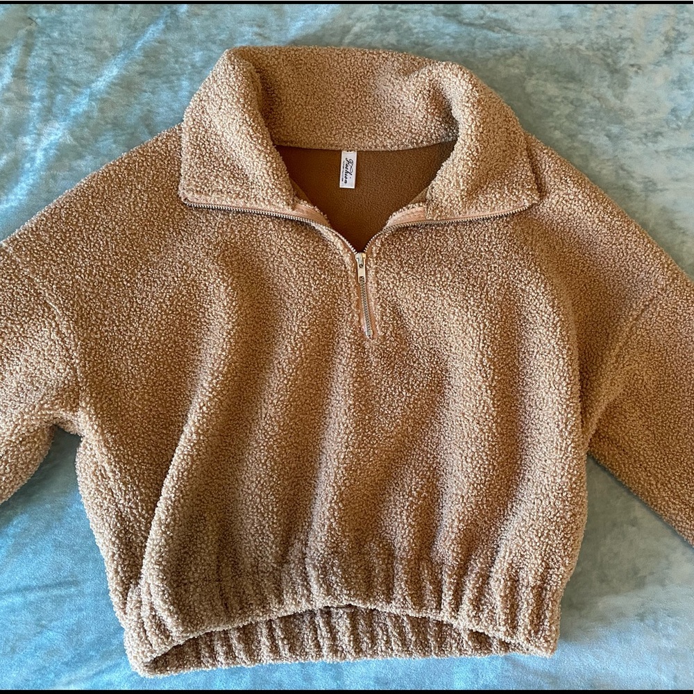 Crop Top Teddy Jacket: Brown, side Medium 🤎